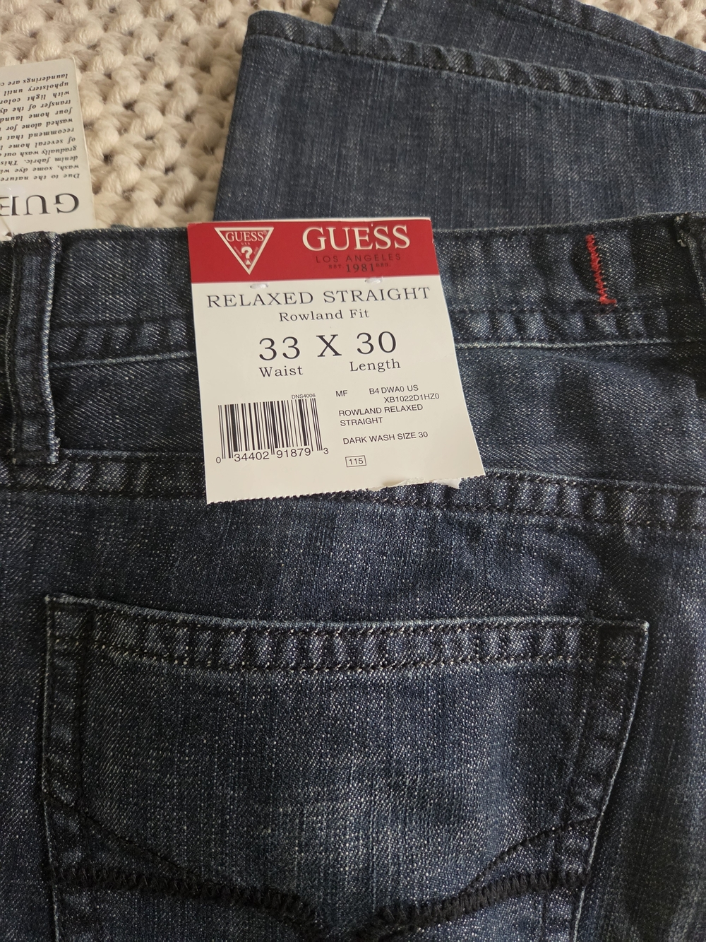 GUESS Relaxed Straight Dark Wash Jeans - Navy Denim
